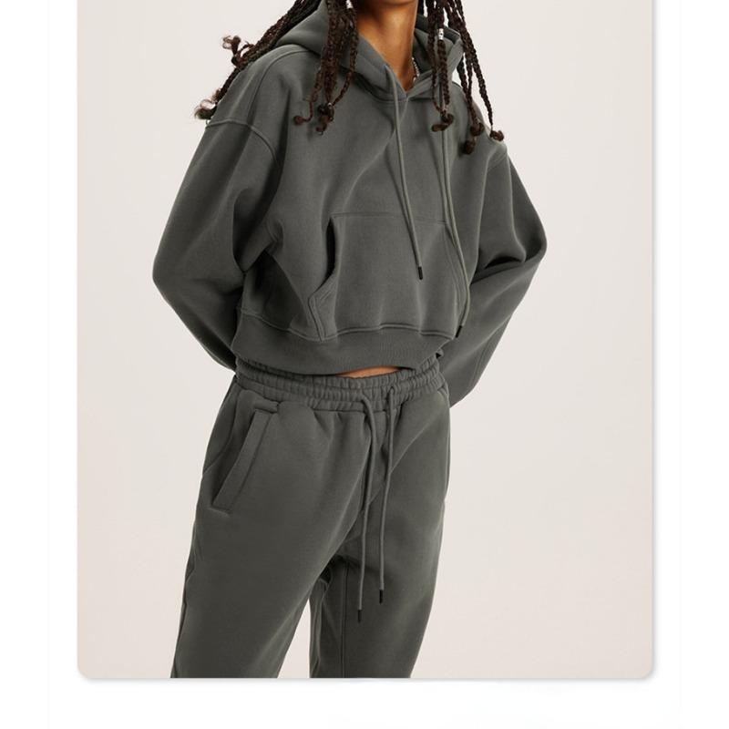 Autumn and Winter Women's Sweatshirt Long Pants Set Casual Fashion Solid Color Pullover Drawstring Sweatshirt Hooded Set