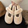 British Mary Jane White Fluffy Shoes For Women To Wear In Autumn And Winter, Soft-Soled One-Pedal Velvet Thermal Cotton Shoes