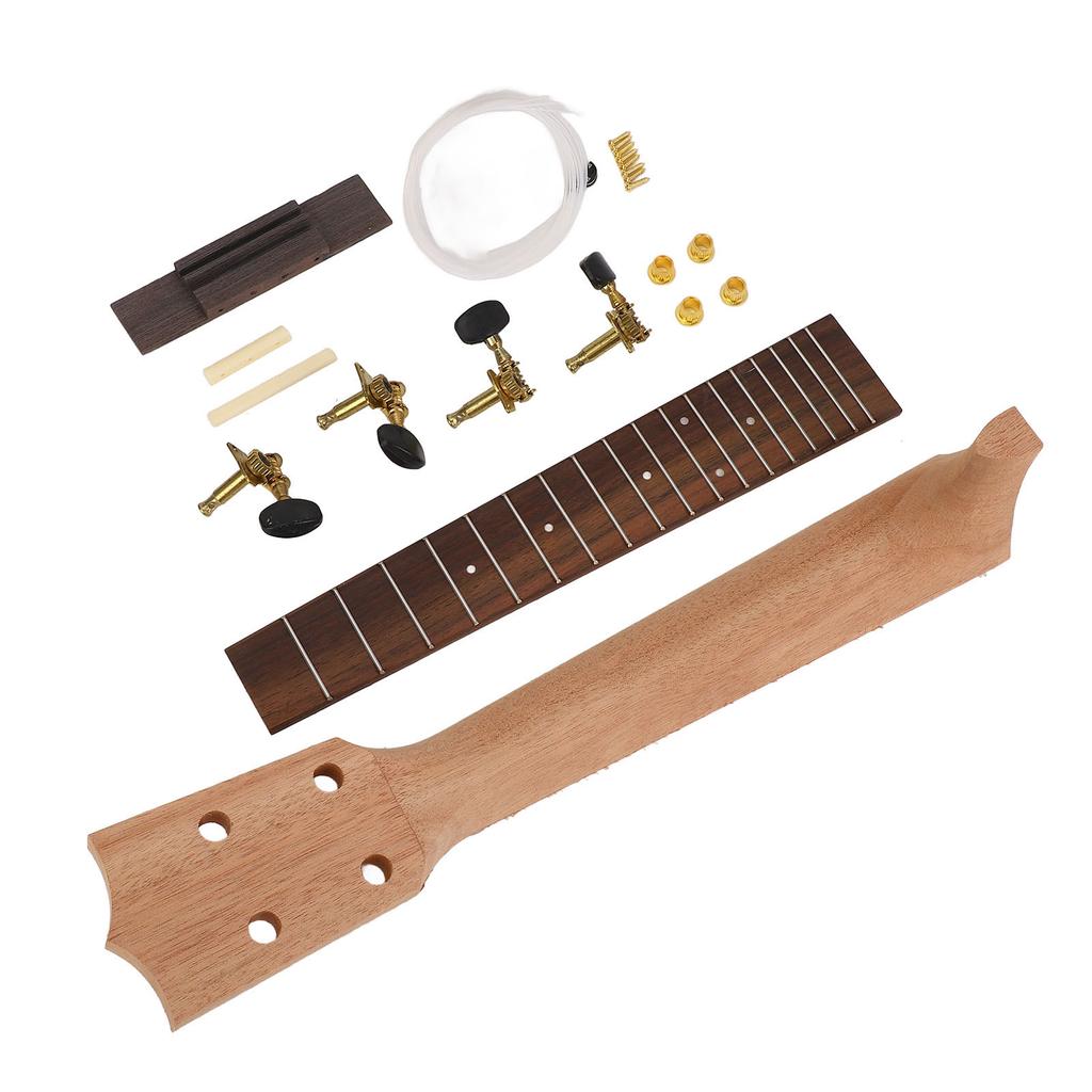 Ukulele Neck Fretboard Replacement Kit Neck String Knobs Bridge Rosewood Fingerboard Set for 23