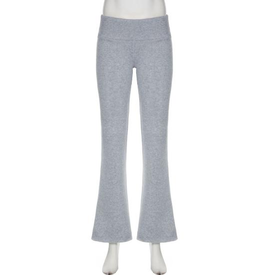 Women Flared Pants Elastic High Waist Solid Color Casual Trousers Basic Style Slim Fit Long Pants