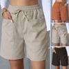 Women's Summer Shorts Casual Stretch Mid Waist Shorts with Pockets Drawstring Wide