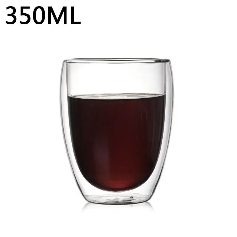1-6PCS 80-450ML Heat Resistant Double Wall Tea Glass Cup Beer Coffee Handmade Creative Cold Beverage Transparent Drinkware Set