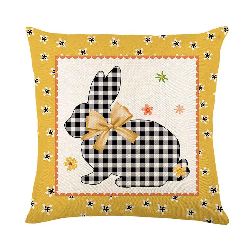 Cartoon Black and White Plaid Rabbit Print Pillow Cover Western Easter Home Living Room Cushion Cover Pillow