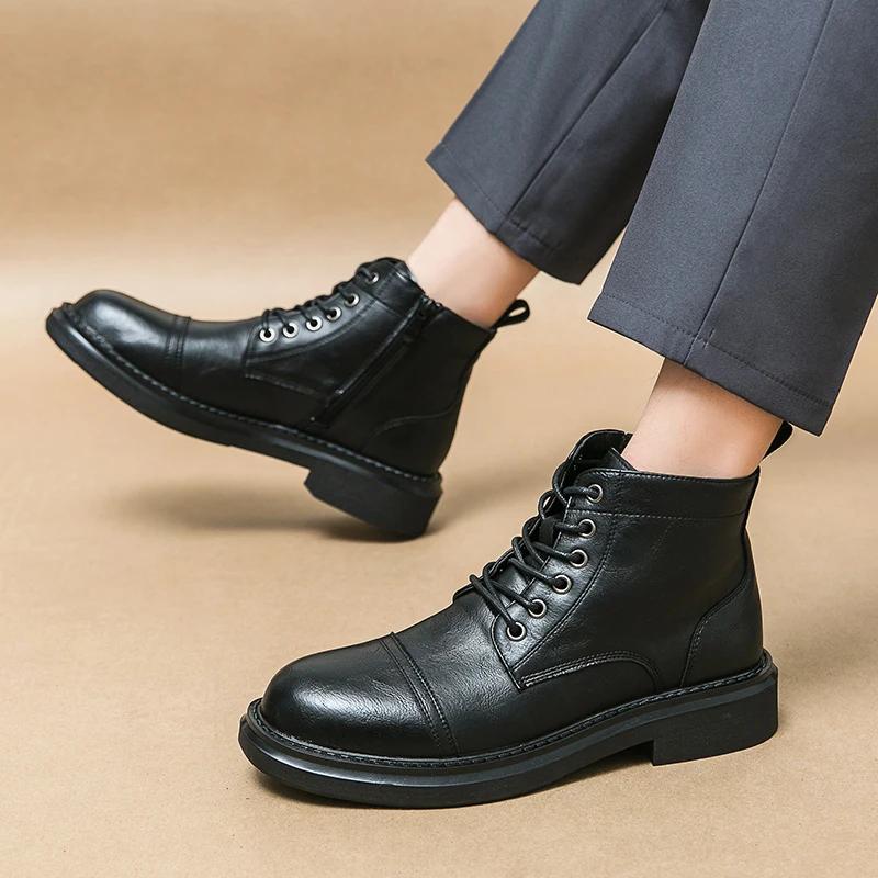 Fashion Fashion Outdoor Men Boots Anti-slip Wearable Boots Lace Up Versatile Male Leather Shoes Business Ankle Boot Dating Loafers Shoes