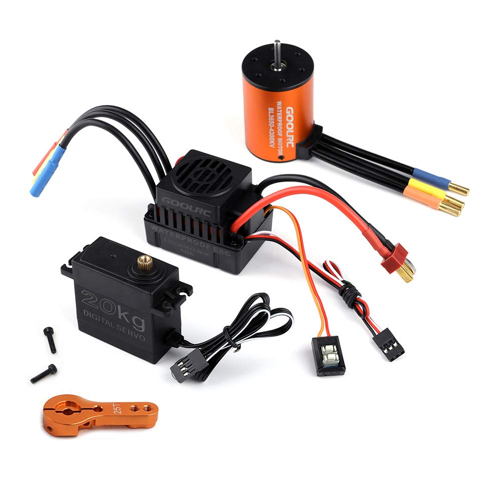 GoolRC Combo Set: 3650 4300KV Motor, 60 Brushless ESC, 20kg Servo with 25kg Servo Arm for 110 Scale RC Cars, Trucks, and Off-Road Use