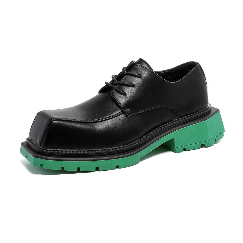 Fashion2024 Men's Japan Karajuku Korean Style Fashion Streetwear Thick Platform Casual Green Leather Shoes Lace Up Dress Leather Shoes