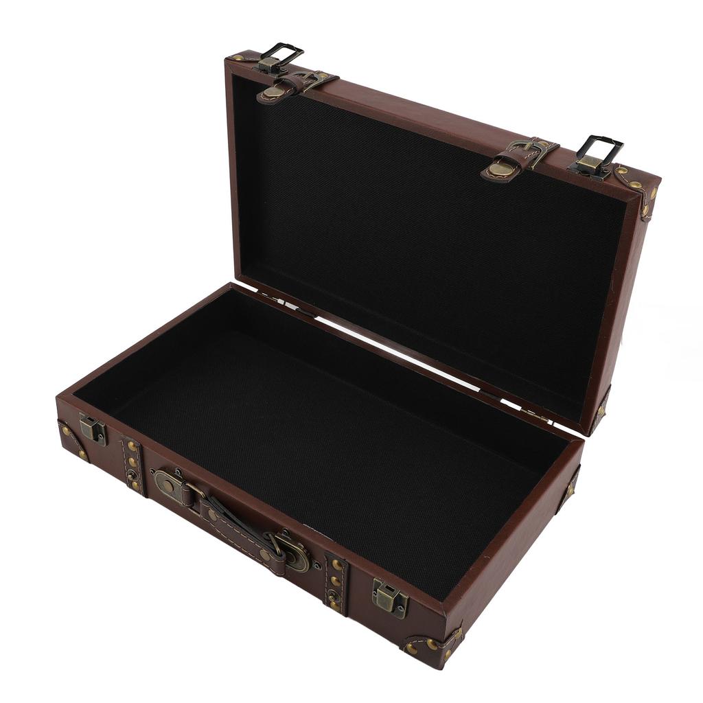 Vintage Suitcase 34x20.5x8cm Wooden Leather Decorative Luggage Trunk for Decoration Storage Photogra