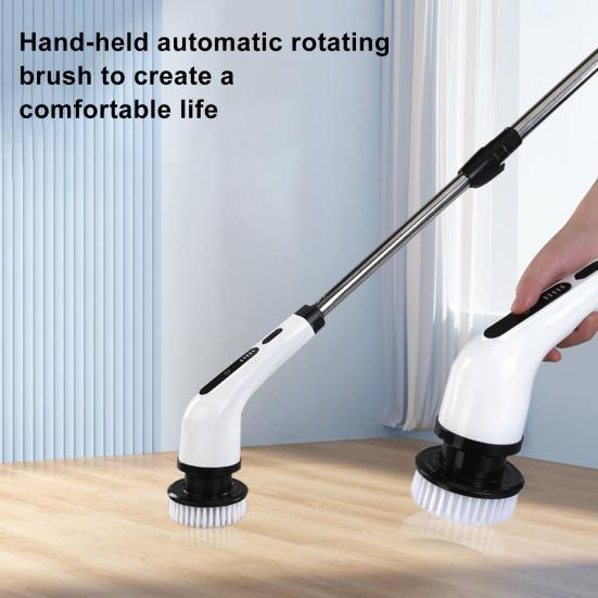 Electric Spin Brush Shower Scrubber with Long Handle IPX7 Waterproof Detachable Rechargeable Cordless Tile