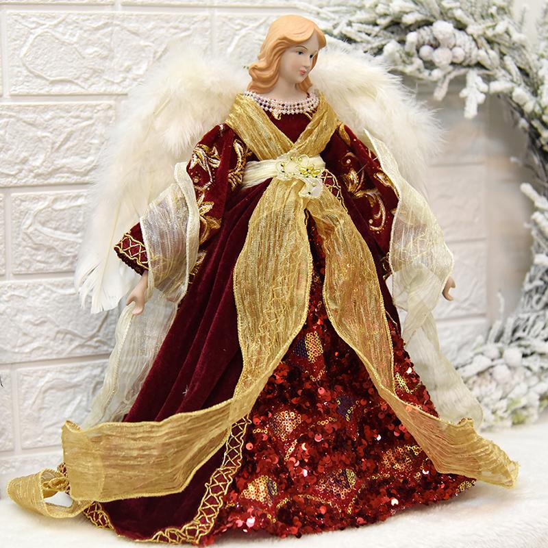 Christmas Doll Standing Treetop Figurine Angel In Gown Home Table Decoration Room Decor Statue Home Accessories Desk Decor