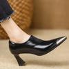 French Metal Pointed Niche Temperament Thick Heel Single Shoes Retro Elegant Versatile Deep Mouth Side Zipper Fashion Small Leather Shoes