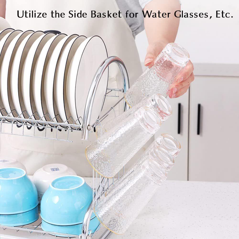 Space-saving S-Shaped Dish Drainer 2 Tier Tableware Holder Shelf Cup Drainer Chopsticks