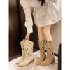 Hollow Thick High-heeled Western Cowboy Boots Women's Summer 2025 New Retro Matte Tall Cool Boots Medium Martin Boots