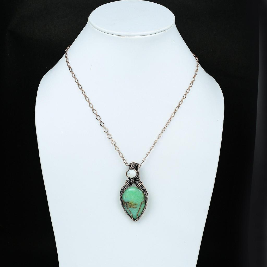 Chrysoprase Copper Pendant Copper Wire Wrapped Jewelry Gemstone Copper Jewelry Rainbow Moonstone Jewelry Gift For Mother Chrysoprase Jewelry
