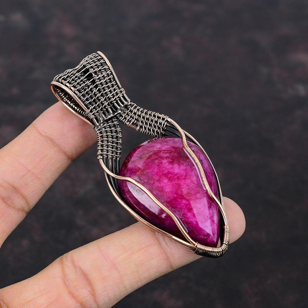 Faceted Kashmir Ruby Pendant Copper Wire Wrapped Pendant Genuine Gemstone Pendant Kashmir Ruby Copper Jewelry Gift For Mom Handmade Pendant