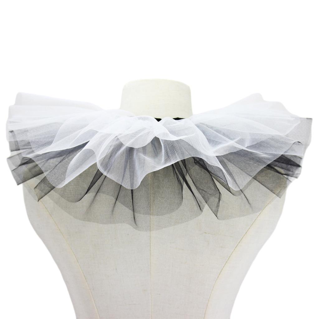 Women Victorian Ruffle Mesh Fake Collar Shawl Vintage Renaissance Black White Tulle Clown Cosplay Neck Ruff Choker Shawl