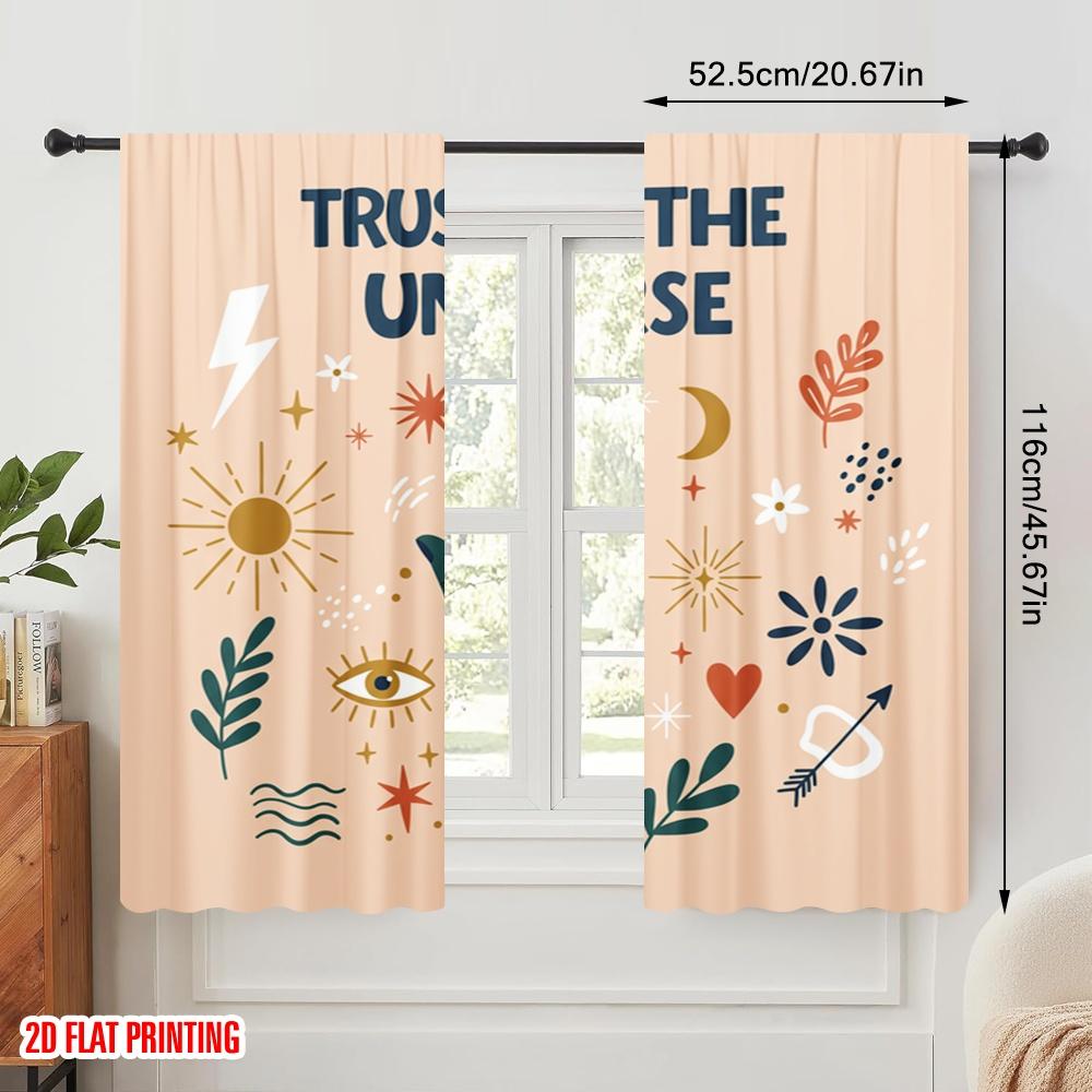 2pcs 2D Flat Printing Window Drapes Trust Universe Celestial Vibes 100% Polyester Without Electricity Party Decorations for Home