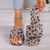 Европейские и американские тапочки больших размеров, лето 2024 г., новые квадратные тапочки с леопардовым принтом, универсальные пляжные тапочки с плоской подошвой