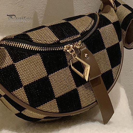 Women Fanny Pack with Adjustable Straps Plaid Print Two-Way Zipper Closure Crossbody Bag Travel Waist Pack