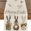 2024 Easter Rabbit Table Runner Linen Bunny Dining Table Cloth Placemat Spring Holiday Happy Easter Decoration For Home Kitchen