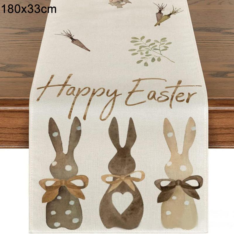 2024 Easter Rabbit Table Runner Linen Bunny Dining Table Cloth Placemat Spring Holiday Happy Easter Decoration For Home Kitchen
