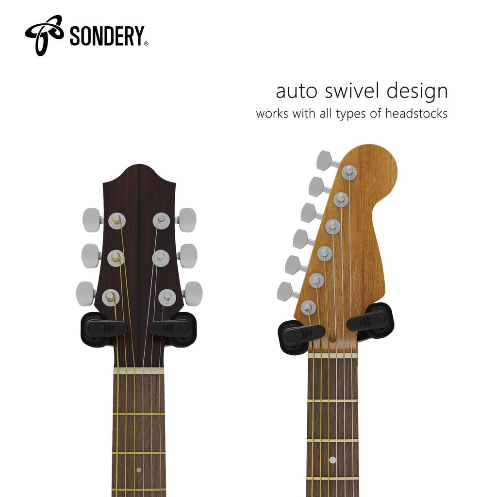 Sondery Guitar Hanger, Wall Mount Stand Hook, Wall Mount Holder for Ukulele and Bass, Auto-Locking, Easily Attaches To Wood Walls, Wood Studs,
