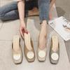 Fashion Mules Half Slippers Women Summer Flat Shoes Comfortable Luxury Female Slipper Low-Heeled Square Head Flip-Flops