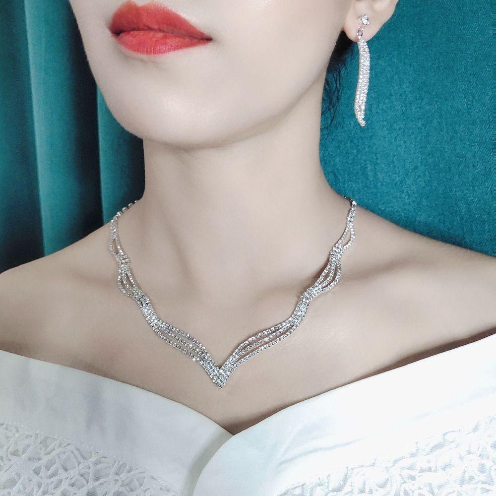 Anniversary Gift Bridal Wedding Jewelry Set Dangle Earrings Water Drop Earrings Women Necklace