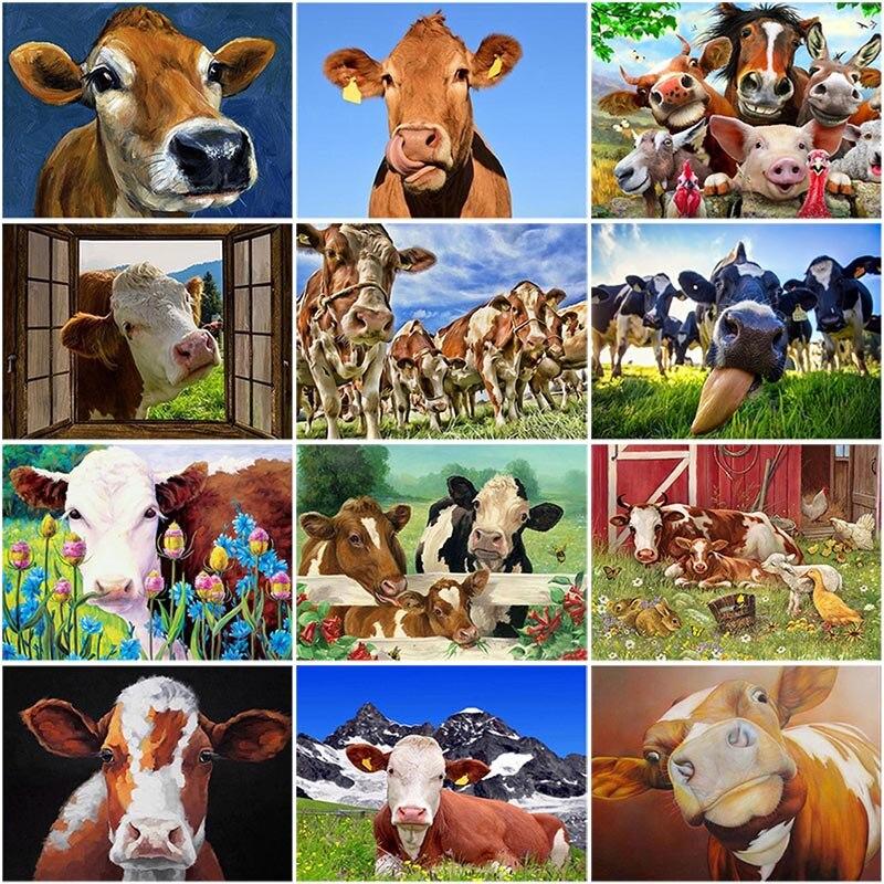 DIY Cow 5D Diamond Painting Full Round Drill Farm Animal Diamond Embroidery Cross Stitch Kit Mosaic Resin Home Decor Gift