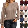 Autumn and Winter Women's Lace Patchwork Round Neck Pleated Long Sleeved Top