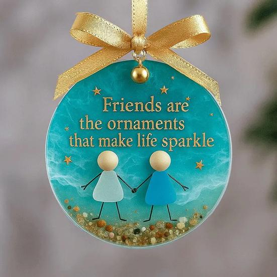 Sea Glass Friendship Ornament Handmade Sea Glass Art Friendship Keepsake Round Acrylic Christmas Tree Ornament for Xmas Party Decor