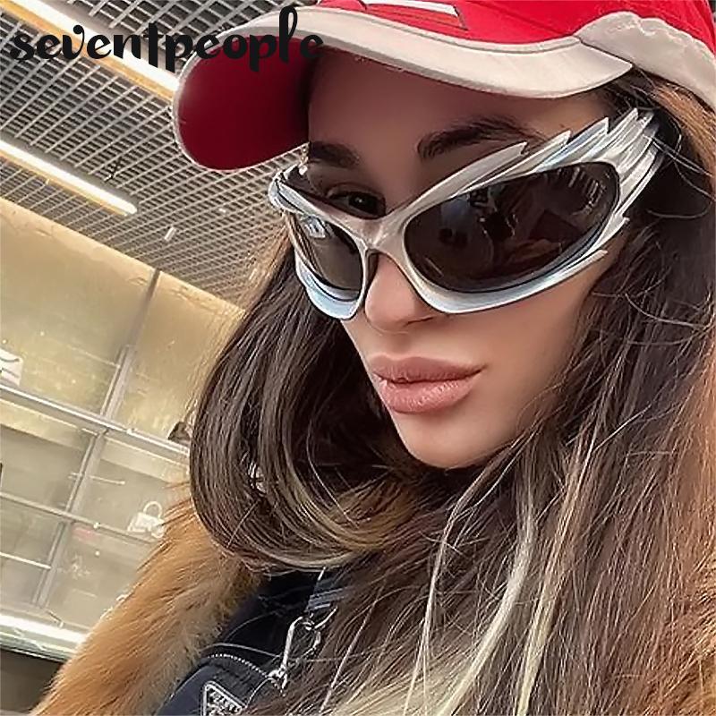 Spike Rectangle Sunglasses Women Men Luxury Brand Designer Fashion Punk Sun Glasses for Male Steampunk Y2K Sports Sunglass