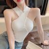 Summer Women'S Knitted Pullover Sexy Cross Neck Shoulder Two Wear Suspender Vest Outerwear