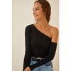 Women's Black Open Shoulder Corduroy Knitted Blouse Tg00011