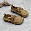 Handmade Genuine Leather Flats Women Shoes Round Toe Shallow Soft Sole Loafers Retro Solid Color Shoes