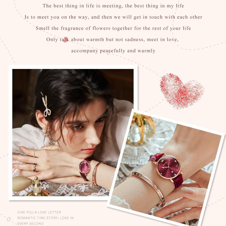 OLEVS Valentine's Day Gift 2023 New Fashion Quartz Small Green Watch Simple Belt Women's Watch