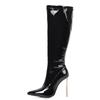 Women High Boots Sexy Zipper Black Red White Knee High Boot Thin Heels Patent Women's Autumn Winter Dance Shoes Large Size 45 48