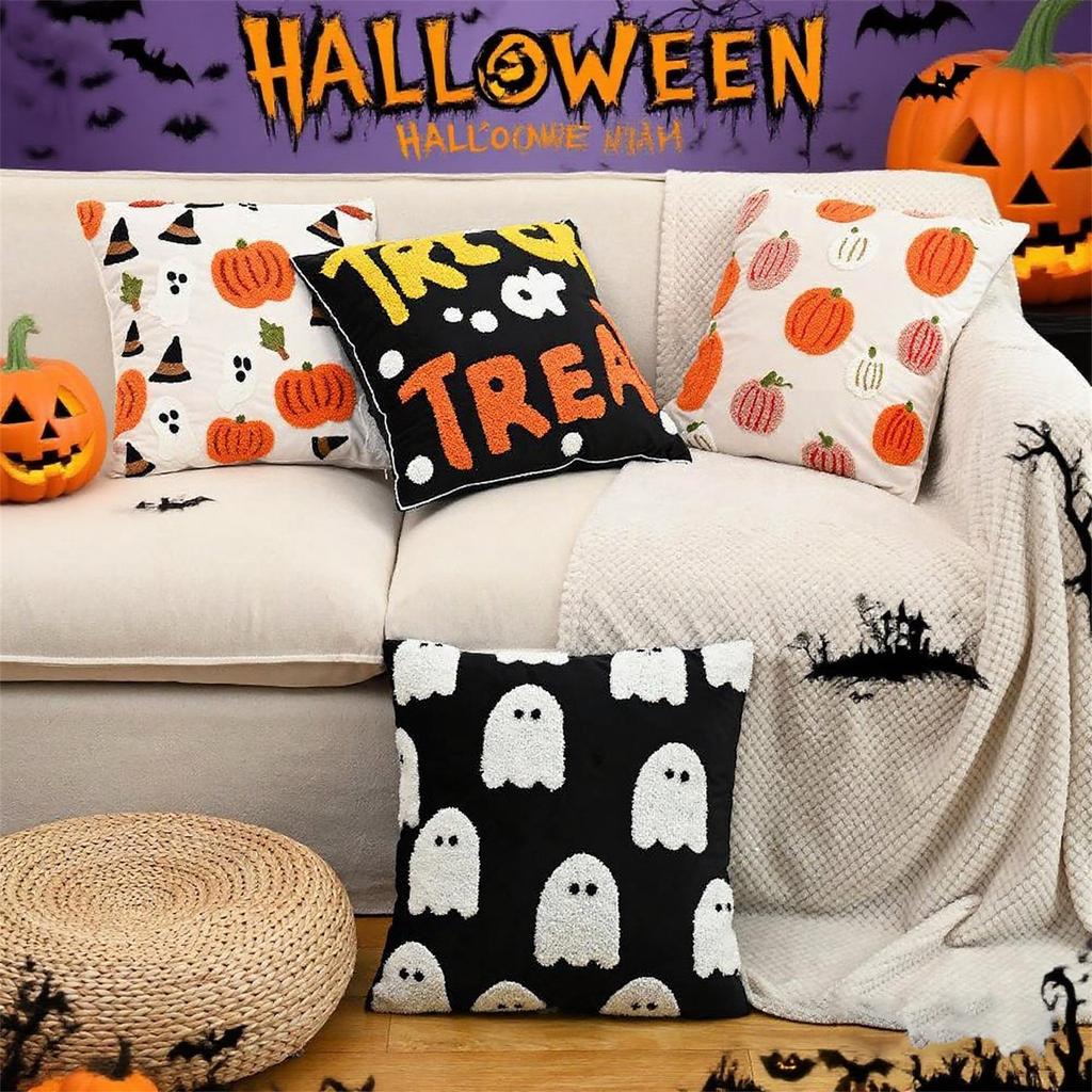 Halloween Pillow Cover, Halloween Embroidery Pillowcase,  Family Party Pumpkin  Decoration Pillowcase, Cushion Cover