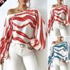 New Fashion Long Sleeve Sexy Off Shoulder Shirts Women Slash Neck Printed Loose Casual Blouses for Women Elegant Simple Office Ladies Shirt Tops 26271