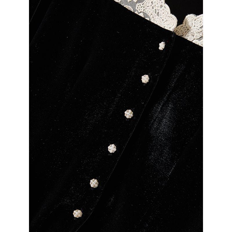 Elegant Girls' Single-Breasted Lace Patchwork Fake Two-Piece Pleuche Long Sleeve Shirt Spring and Autumn Coat Soft Glutinous Non-Inverted Velvet