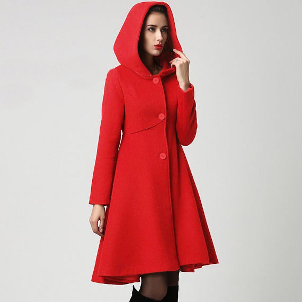 Women Fashion Hooded Cape Pullover Lady Elegant Waist Pocket Winter Warm Coat