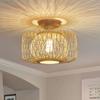 Rattan Recessed Ceiling Light, Bohemian Style Lighting, Woven Bamboo Lampshade, Rattan Pendant Light Bedroom Living Room Corridor Entrance