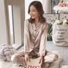Women's Pajamas Set Spring Autumn Sleepwear Suit Silk Shirt Loose Casual Home Wear Long Sleeve Tops and Pants Suits Solid Plus Size M-5XL Nightwear