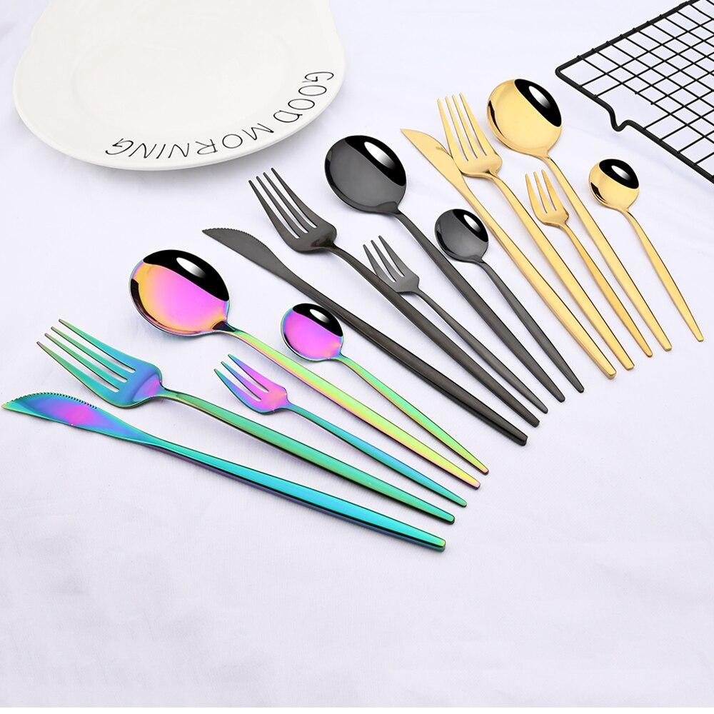 30pcs Gold Dinnerware Set Stainless Steel Cutlery Set Steak Knife Fork Coffee Spoon Flatware Cake Fork Teaspoon Silverware Western Kitchen Tableware