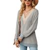 Women's Long Sleeve T-Shirt Fall/Winter Sweatshirt Women's Lace V-Neck Color-Blocked Split Hem Loose Top