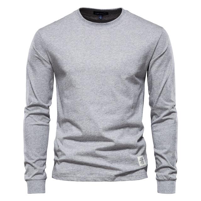 Solid Color Cotton T Shirt Men Casual O-neck Long Sleeved Mens Tshirts Spring Autumn High Quality Basic T-shirt Male