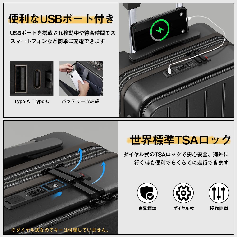Suitcase with Expansion Carry Front Carry Large USB Port Cup Holder Hidden Hook Zipper Double TSA Rourke Overseas Carry Business Hospitalization M
