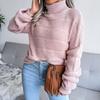 GMXIA Women's Fashion Casual Solid Color  Autumn Winter Long Sleeve High Neck Loose Cut-out Bottom Knit Sweater