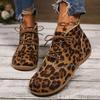 2024 Winter Leopard Print Ankle Boots Round Toe Women's Shoes New Casual Lace Up Women's Boots Fashionable Women's Shoes