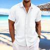 Men's Cotton and Linen Striped Jacquard Casual Loose Short Sleeved Shirt