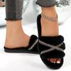 Fashion Elegant Crystal Plush Slippers Women Lightweight Slip On House Cotton Slides for Woman Winter Faux Fur Cotton Slippers Lady